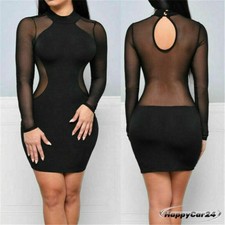 Womens Hollow Cut Out Dress Long Sleeve Evening Sexy Cocktail Bodycon Mini Party