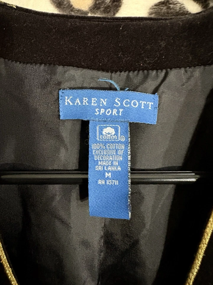 Vintage 90s Karen Scott Christmas Velvet Embroidered Vest Women's Size M Black - Image 4 of 4