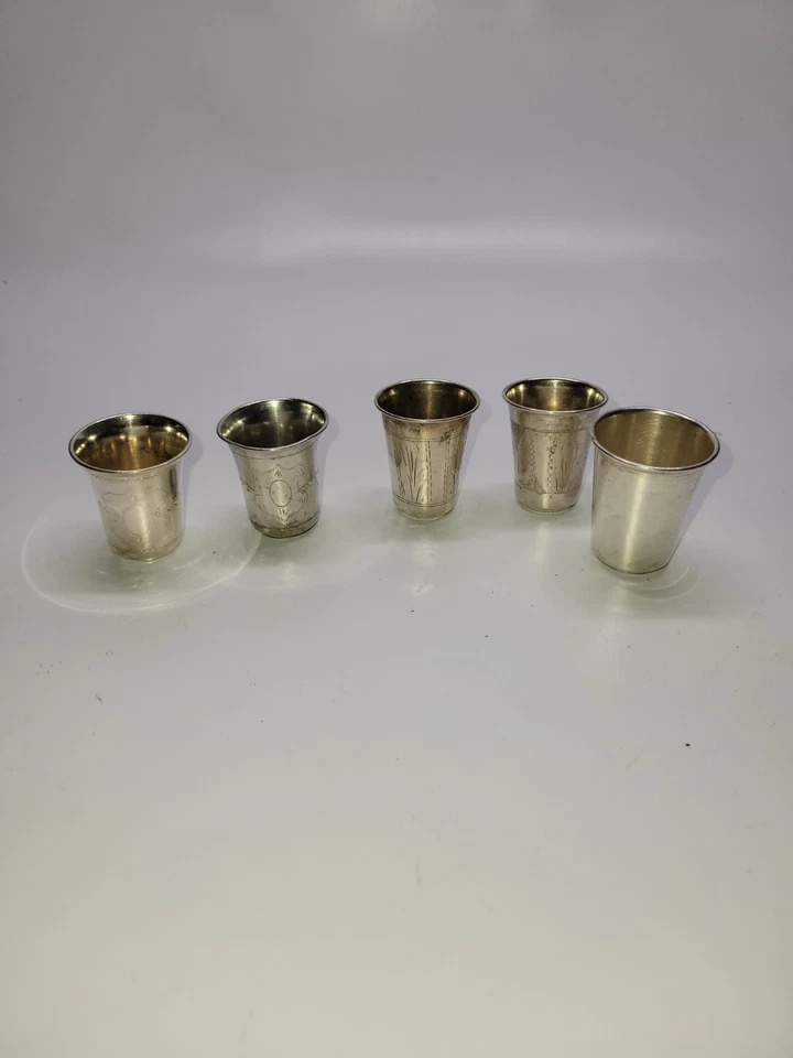 Lote de tazas de chupito de plata vintage polacas 800 pares de plata y 830 tazas alemanas Judaica Foto 2 de 4
