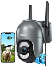 Xega 4G LTE Plug in Security Camera Outdoor With SIM Card【24/7 Silver 