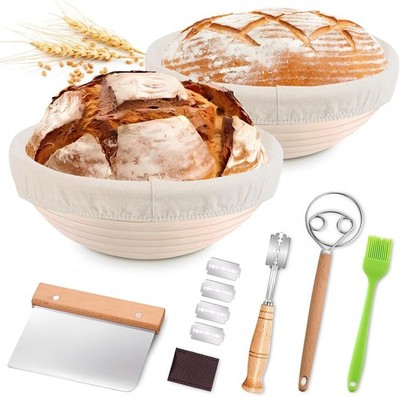 Banneton Bread Proofing Basket Set - 9 Inch Round Sourdough Baking Kit with 2