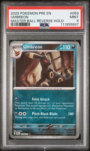 Umbreon #59 - Pokemon Prismatic Evolutions Master Ball Reverse - PSA 9