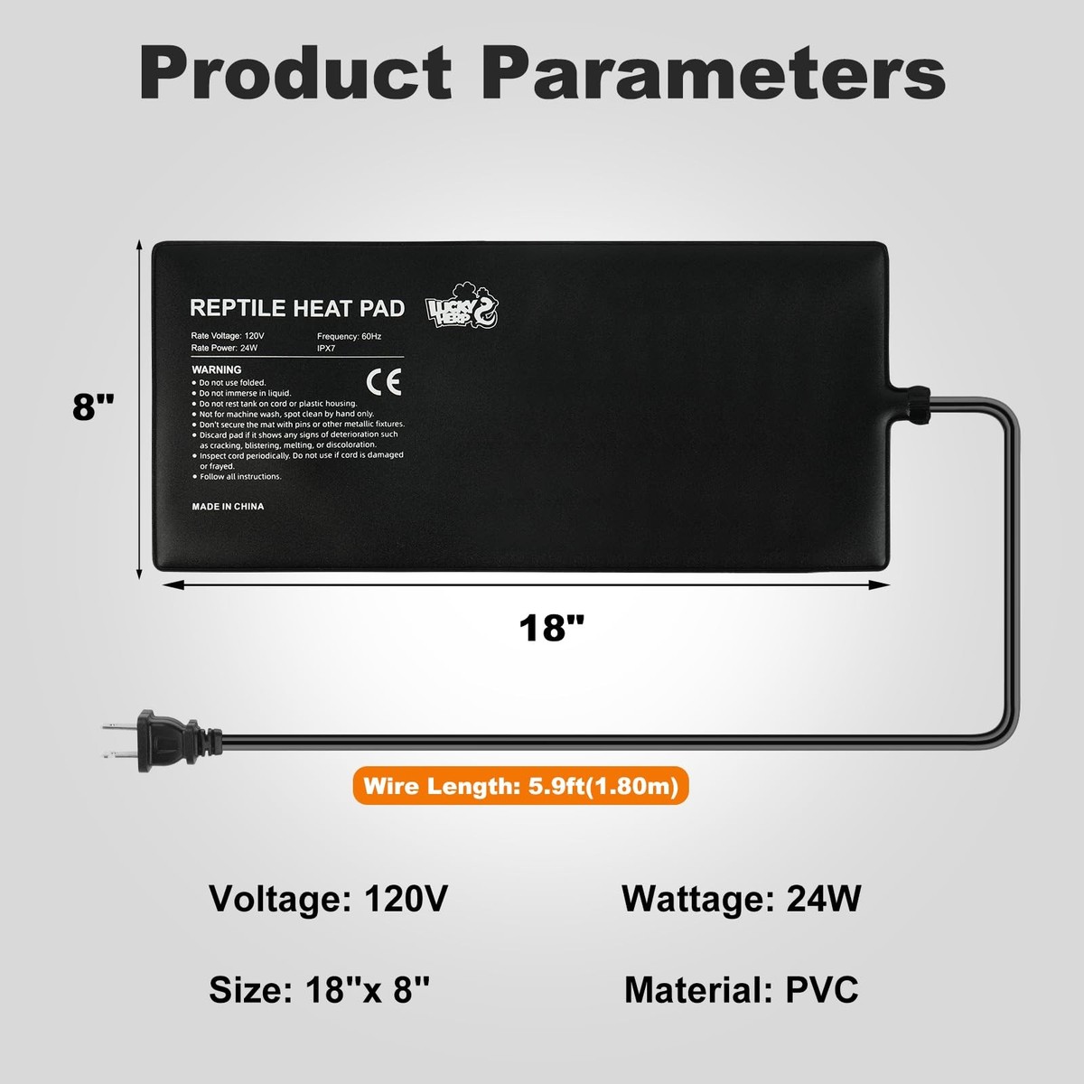 Reptile Heat Pad 8x18 Inch 24W Under Tank Terrarium Heating Mat