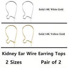 Solid 14K Gold Kidney Ear Wire Earring Tops 2 Sizes Available Quality Pair of 2