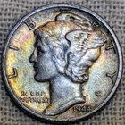1944 Mercury Dime XF/AU : Rainbow Tone, Philadelphia Mint - .9 Fine Silver Coin