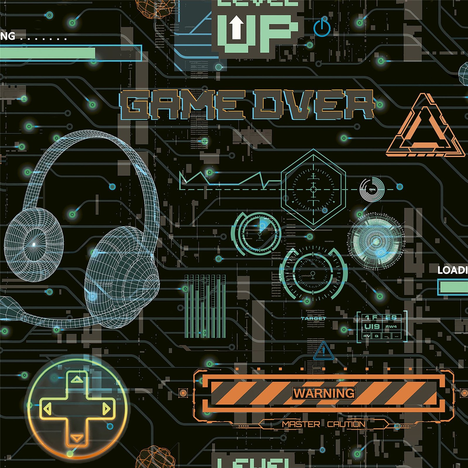 Arthouse Gamer Multicoloured Wallpaper Boys Bedroom Neon Retro Matrix Glitch - Image 3