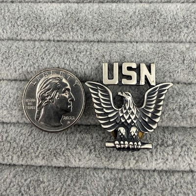 Vintage USN Navy Eagle Enlisted Badge 1/20 Silver Fill Screw Back Pin #62198