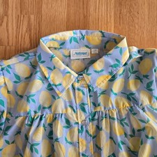 NWT Lemon Print House Dress 1X Plus Size Button Front Pockets Lounge Cottagecore