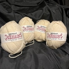Lot Of 4 Bernat Sesame4 Yarn 4-100 gram Skeins 100% Wool Oyster White USA MADE