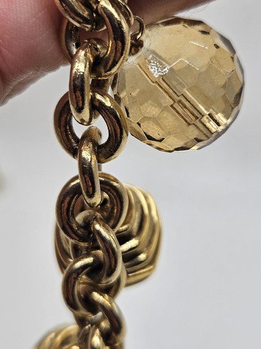 Gold Tone Dangle Topaz Glass Faceted Bead Chunky Bracelet - Picture 7 of 13