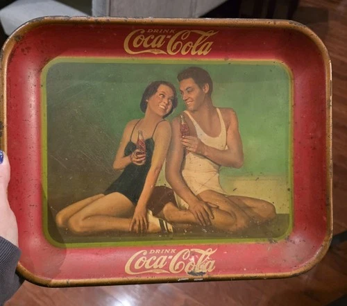 VINTAGE 1934 DRINK COCA-COLA METAL SERVING TRAY TARZAN & JANE "LOOK"