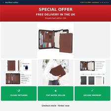 WASON A4 Portfolio Zipper Padfolio 2-Ring Binder Organiser PU Leather