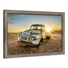 Sunset Truck Framed Wall Art: Rustic Countryside Landscape Painting Vintage F...