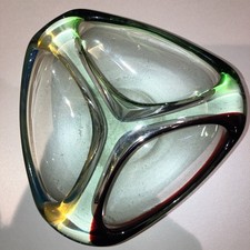 Murano Tri-Colour Ashtray/Bowl in Excellent Condition VTG 60's Green/Red/Yellow