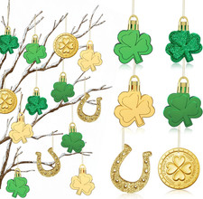 36PCS St. Patrick's Day Shamrock Ornaments - Glossy  Glitter Clover Baubles