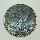 1943 Walking Liberty Half Dollar, toned, 90% silver