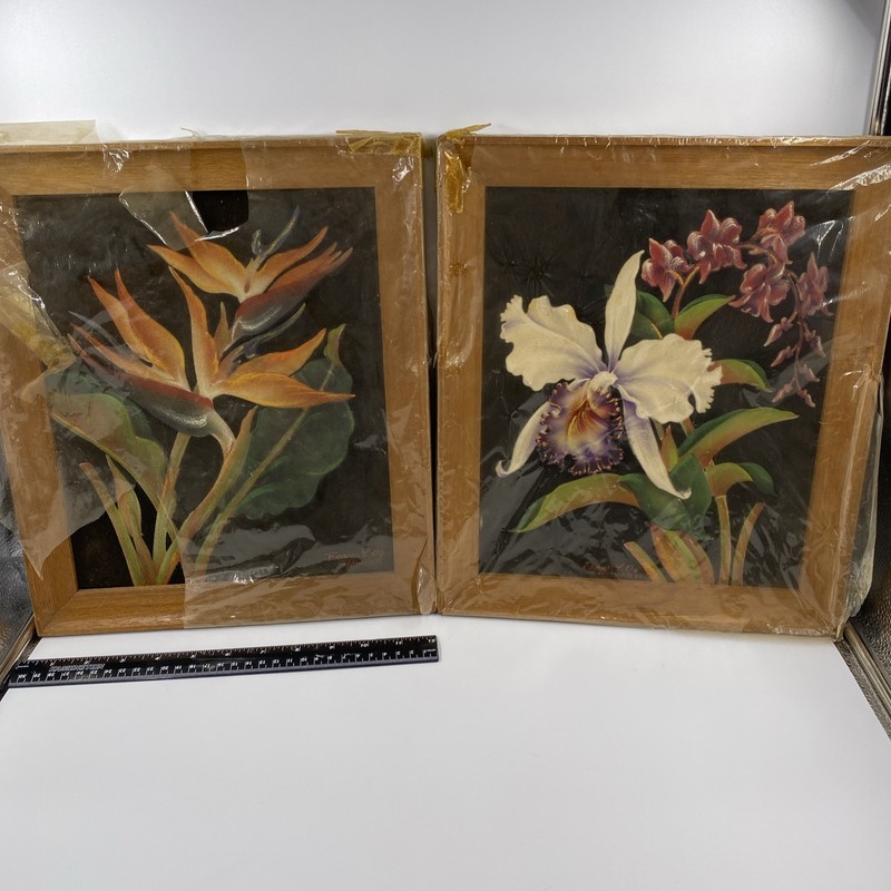 Frank Y. Oda Vintage Velvet Painting Set Of 2 Hawaii Mid-Century In Cellophane