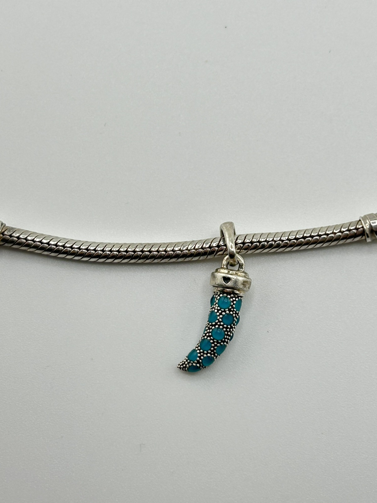 Pandora Silver Blue Turquoise Italian Horn Charm Pendant