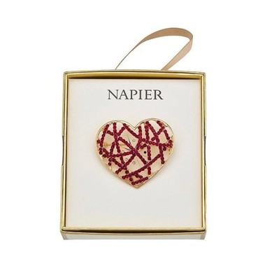 Napier Gold Tone Red Heart Pin Lattice Shaped New Valentines Gift Box