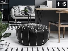 STUFFED Moroccan Handmade Genuine Leather , Boho Pouf Ottoman Footstool , pouffs