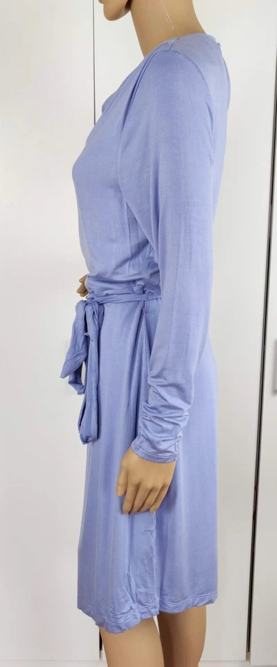 Vestido modesto forrado manga larga cuello chal azul colección M&S Reino Unido 14 Foto 3 de 4