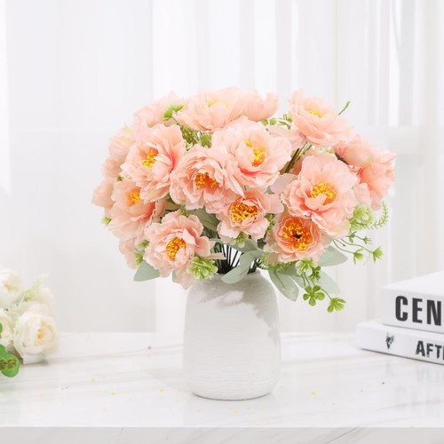 Artificial Peonies 4 Bundle Pink Silk Flowers Fake Bouquet Table Centerpiece - Picture 4 of 6