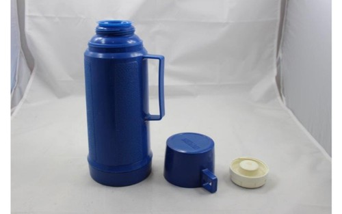 Vintage Thermos Quart 11.5" Blue King Seeley Vacuum Drink Container Cup 84A73 