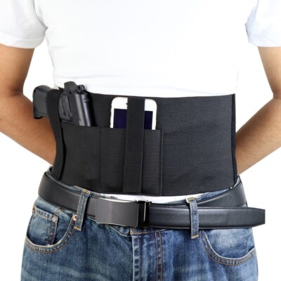 Belly Band Holster For Concealed Carry – Cowhide Leather & Elastic, Adjustable, With Magazine Pouch