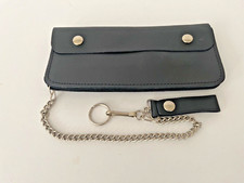 Black Leather Trucker Biker VTG Wallet Snap Closures 9.25" X 4" With 12" Chain