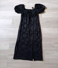 Select Black Stretch Floral Dress Bardot Neck Bodycon Evening Party BNWT UK12