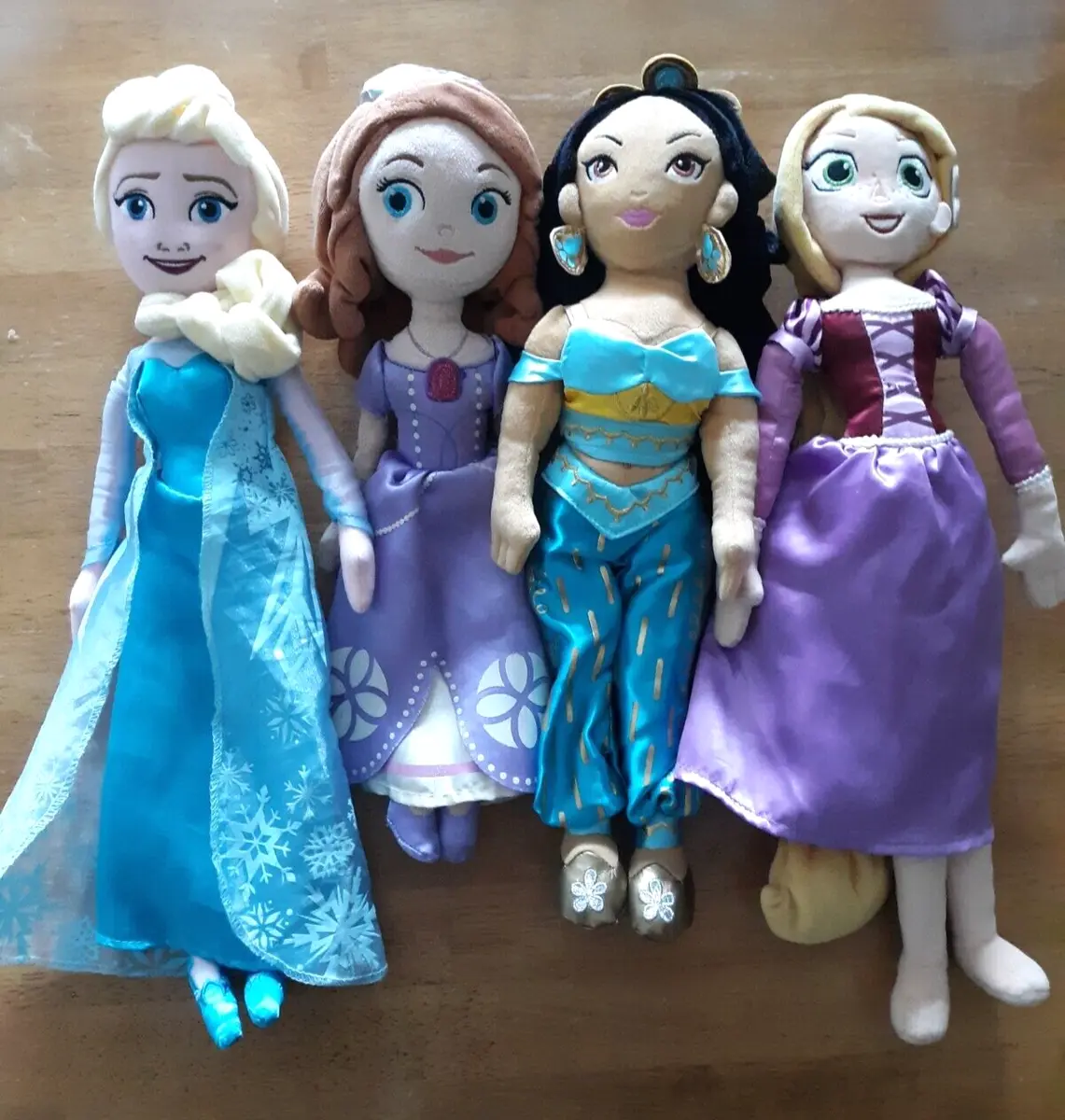 4 Disney Princess Plush Dolls 14 - 16 Elsa Anna Jasmine & Rapunzel