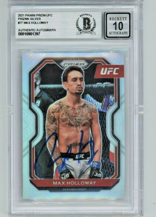 MAX HOLLOWAY Silver AUTO 10 BAS BGS 2021 Panini Prizm UFC BMF On