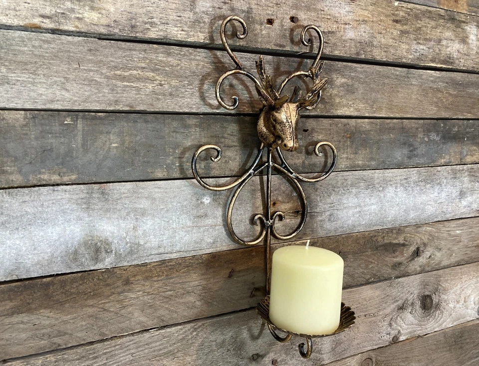 Antler Stag Head Wall Candle Holder Antique Gold Metal Sconce Light Reindeer NEW - Image 3 of 4