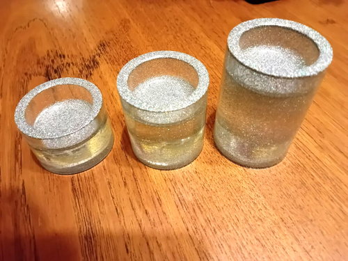 CANDLE HOLDERS SILVER GLITTER PLASTIC RESIN - Picture 2 of 2