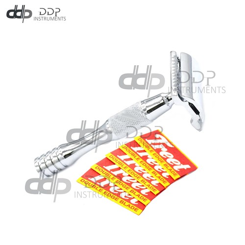 Stainless Steel Safety Razor Silver For Manual Shaving Razor + 5 Blades BTS-311 - Picture 3 of 3