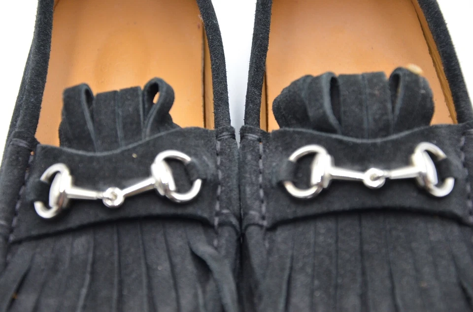 NUEVO ZAPATO MOCASÍN GUCCI BOY NEGRO GAMUZA FLECOS - TALLA EE. UU. 1/UK 32 Foto 3 de 4