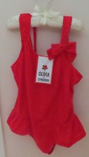 Gymboree Olivia Girls' Size 12 Apple Red One Piece Swimsuit w Bow and Ruffles