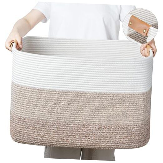 Large Blanket Basket, Rectangle Toy Storage Basket for 72L Gradient Brown