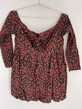 ASOS DESIGN corsage puff ball mini dress in black ditsy size 12