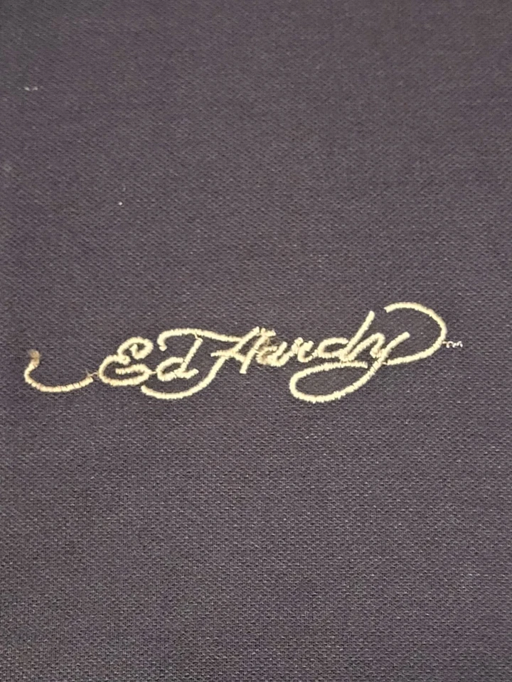 Camisa Polo Ed Hardy Love Kills Slowly Skull Para Hombres XXL Corona Azul Dados Y2k Rara Foto 4 de 4