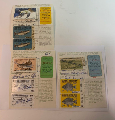 1964-65-66 California Dept of Fish & Game Resident Fishing Lic w ...