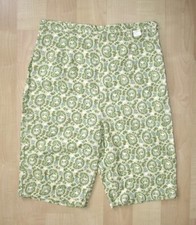 Vtg 60s beige green paisley 100 cotton capri culottes pants knee length 30 / 32