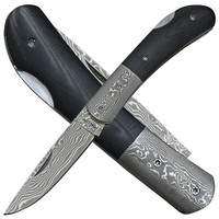 Haller Damast Taschenmesser Klappmesser Backlock G10 Schalen Inkl. Geschenkbox