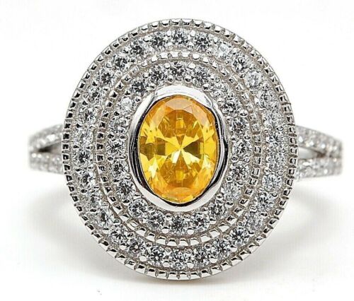 3CT Treated Yellow Sapphire & Topaz 925 Sterling Silver Ring Sz 6 N1-7