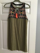 THML Embroidered Dress Sz L Sleeveless Tunic Aztec Print Shift Boho