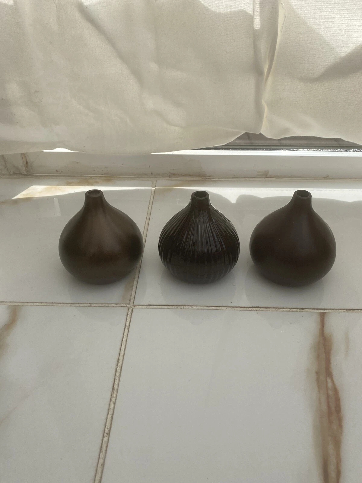 Unique Three Small Ceramic Bulb Vases for Home Décor 11cm Height