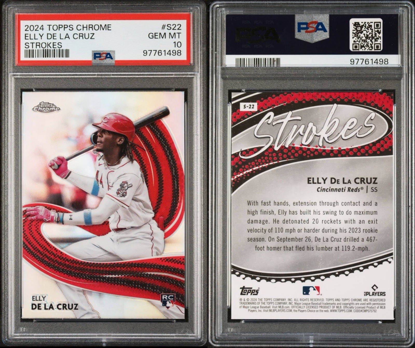 Elly De La Cruz 2024 Topps Chrome Strokes RC Rookie Card PSA 10 GEM MINT Reds view 3