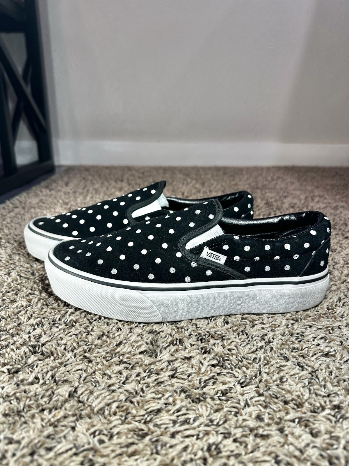 Vans Polka Dot Slip On Shoes Women&rsquo;s Size 9 Suede Black Wh