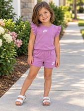 Nike Girls Short Ruffle Sleeve Shirt Shorts Set Size 4 Light Magenta NWT
