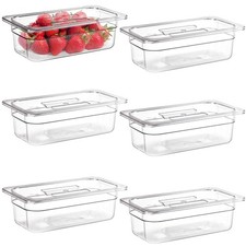 6 Pack Plastic Clear Food Pans with Lids, 1/3 Size 4 Inch Deep Stackable Comm...